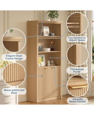 Tall Bookshelf and Bookcase, Wooden Bookcase with Doors, Modern Bookcase with Large Storage Cabinet, 5-Shelf Adjustable Top Shelve