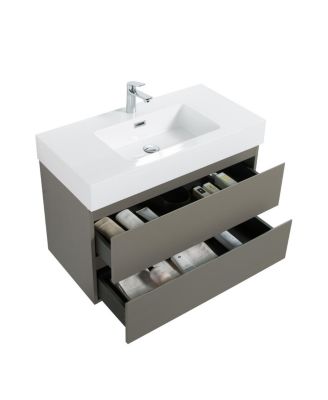 36" Gray Floating Bathroom Vanity with Double Soft Close Drawers, Handle-Free Design & Large Storage for Modern Bathrooms