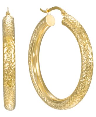 Diamond Cut Hoop Earrings 5x40mm in 10k Yellow Gold