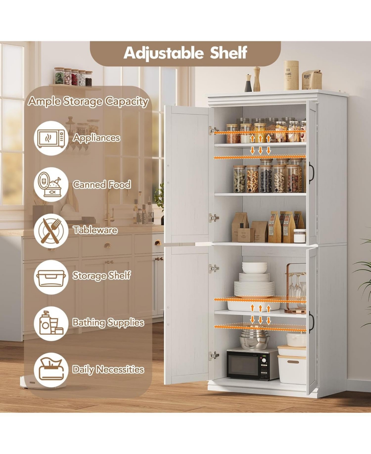gaomon Pantry Cabinet, Freestanding Kitchen Pantry Storage Cabinet,70 in Cupboard, Tall Storage Cabinet with Doors and Adjustable Shelves