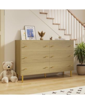 Farmhouse 6-Drawer Dresser, 47.2" Wide Rustic Wooden Chest with Bar Handles, Large Storage Organizer for Bedroom, Living Room, Entryway