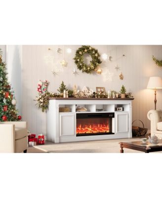 68" Fireplace TV Stand, 36" Fireplace, 4 Flame Colors with Remote, Farmhouse Storage Cabinet