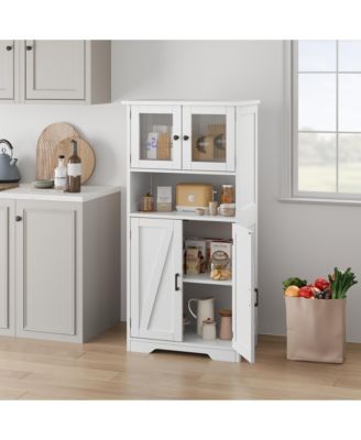 Storage Cabinets, 54 Inch Tall Hutch Bar Cabinet with Glass Doors and Adjustable Shelves