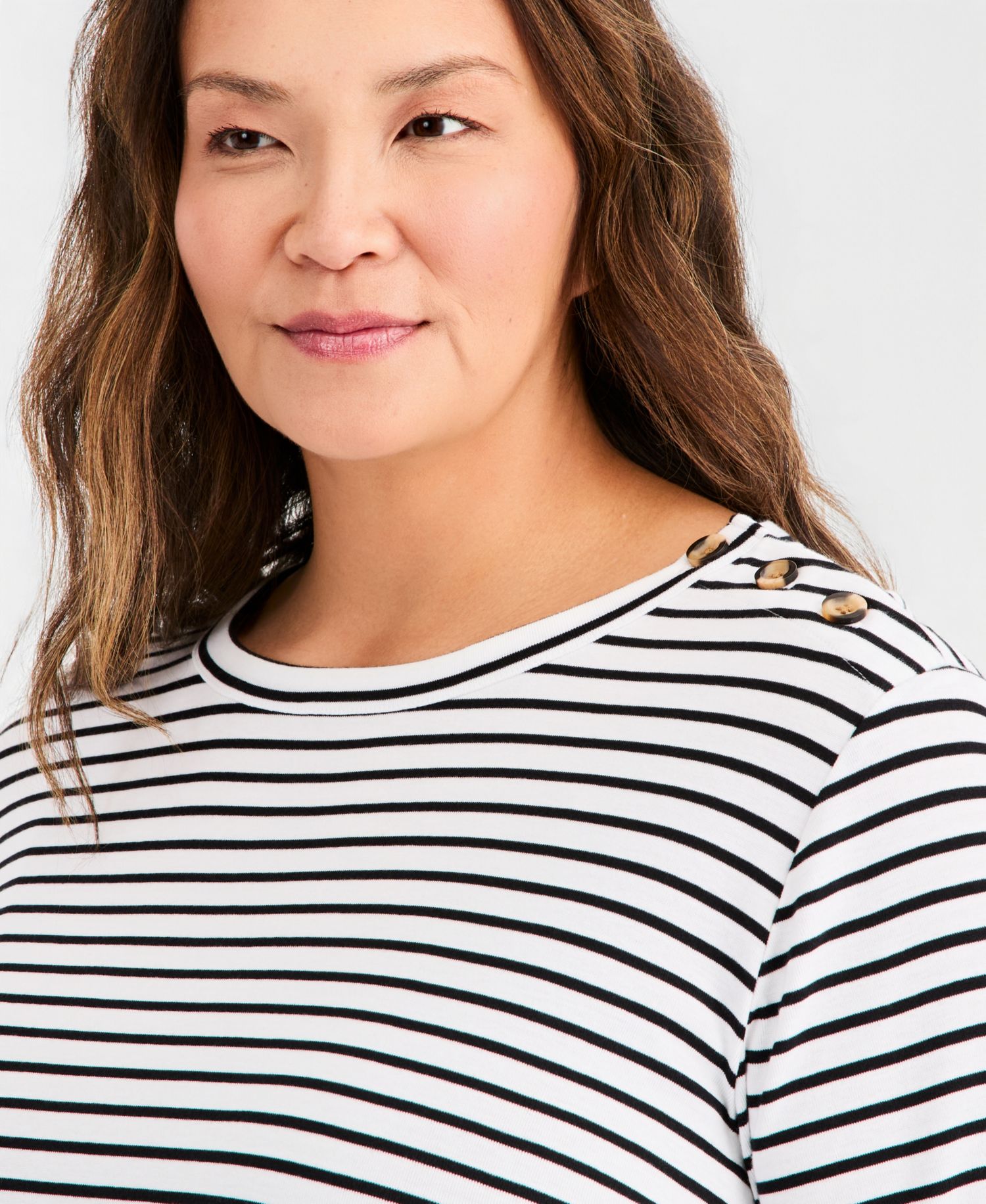 Petite Pima Cotton Boat-Neck Elbow Sleeve Top