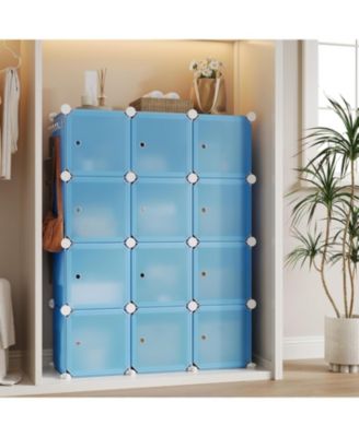 12-Cube Stackable Modular Shoe Storage Cabinet Organizer with Doors