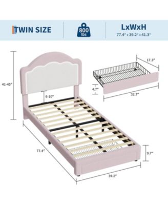 Twin Kids Upholstered Bed with LED Headboard, Plush Sherpa Fabric, Wooden Slats Support, No Box Spring Needed
