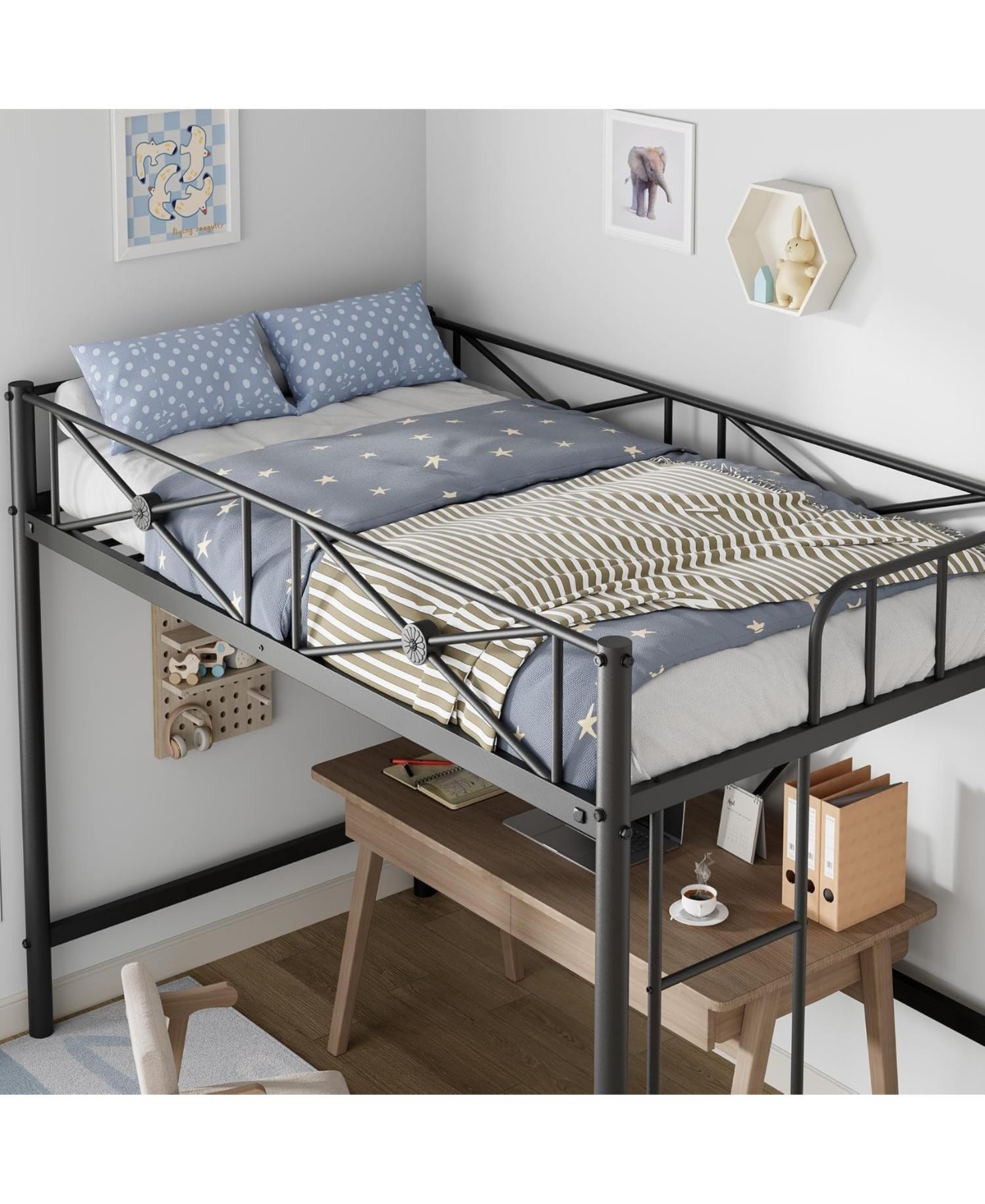gaomon Metal Loft Bed, Heavy-Duty Steel Frame with Safety Guardrails, Space-Saving Design for Kids Bedroom or Dorm