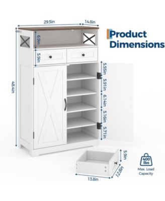 Shoe Storage Cabinet with Doors and Drawers, Freestanding Narrow Shoe Rack with Adjustable Shelves, Modern Farmhouse Entryway Storage Organizer