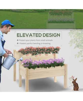 2-Tier Raised Garden Bed 34"x34"x28" Wood Planter Sd Plant Grow Box