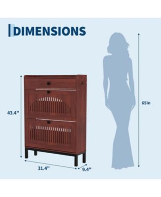 Modern Shoe Cabinet with 2 Flip Drawers, Top Drawer and   Square Handles