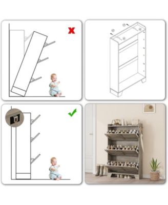 Shoe Cabinet Storage for Entryway, Narrow Shoe Cabinet with Flip Drawers, Freestanding Hidden Slim Shoe Organizer Cabinet