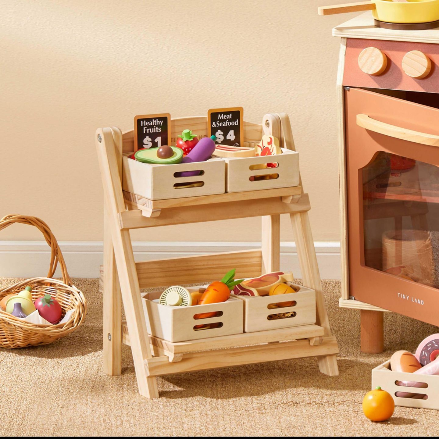 Детская игрушка Tiny Land 2-Tier Wooden Storage Rack, Ages 3+ — фото 4