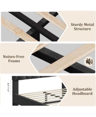 Twin Size Platform Bed Frame with Adjustable Upholstered Headboard, Wooden Slats Support, Modern Style, Easy Assembly