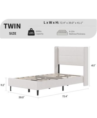 Twin Velvet Bed Frame with Wingback Headboard, Upholstered Platform Bed with Wood Slats, No Box Spring Needed