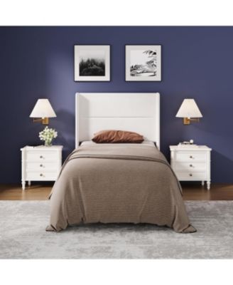 Twin Velvet Bed Frame with Wingback Headboard, Upholstered Platform Bed with Wood Slats, No Box Spring Needed