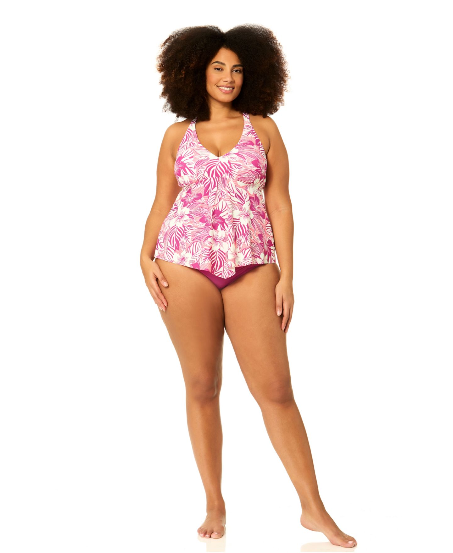 Верх бикини Tankini, на косточках, цветочный принт — Raisins Curve, цвет: Пурпурный — фото 4