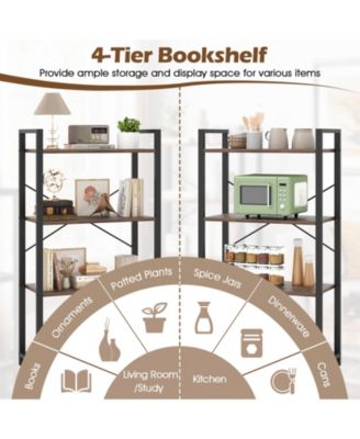 4 Tier Industrial Bookshelf Metal Frame Display Storage Shelf
