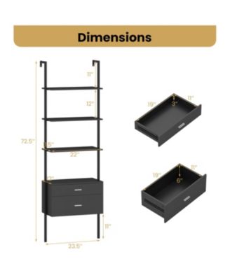 6-Tier Ladder Bookcase with 2 Drawers and Metal Frame