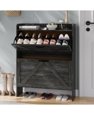 Narrow Freestanding Shoe Storage Cabinet with 2 Flip Drawers