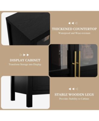 55 Inch Sideboard Buffet Cabinet with Four Glass Doors Large Modern Farmhouse Storage for Kitchen Dining and Living Room