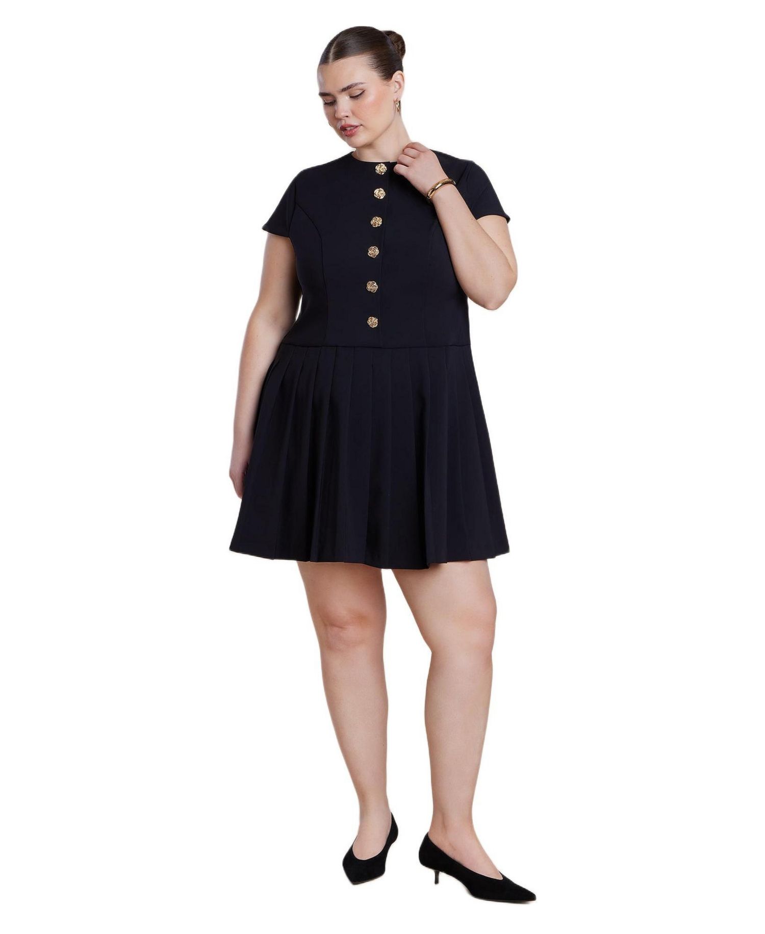Women's Button Detail Pleated Mini Dress