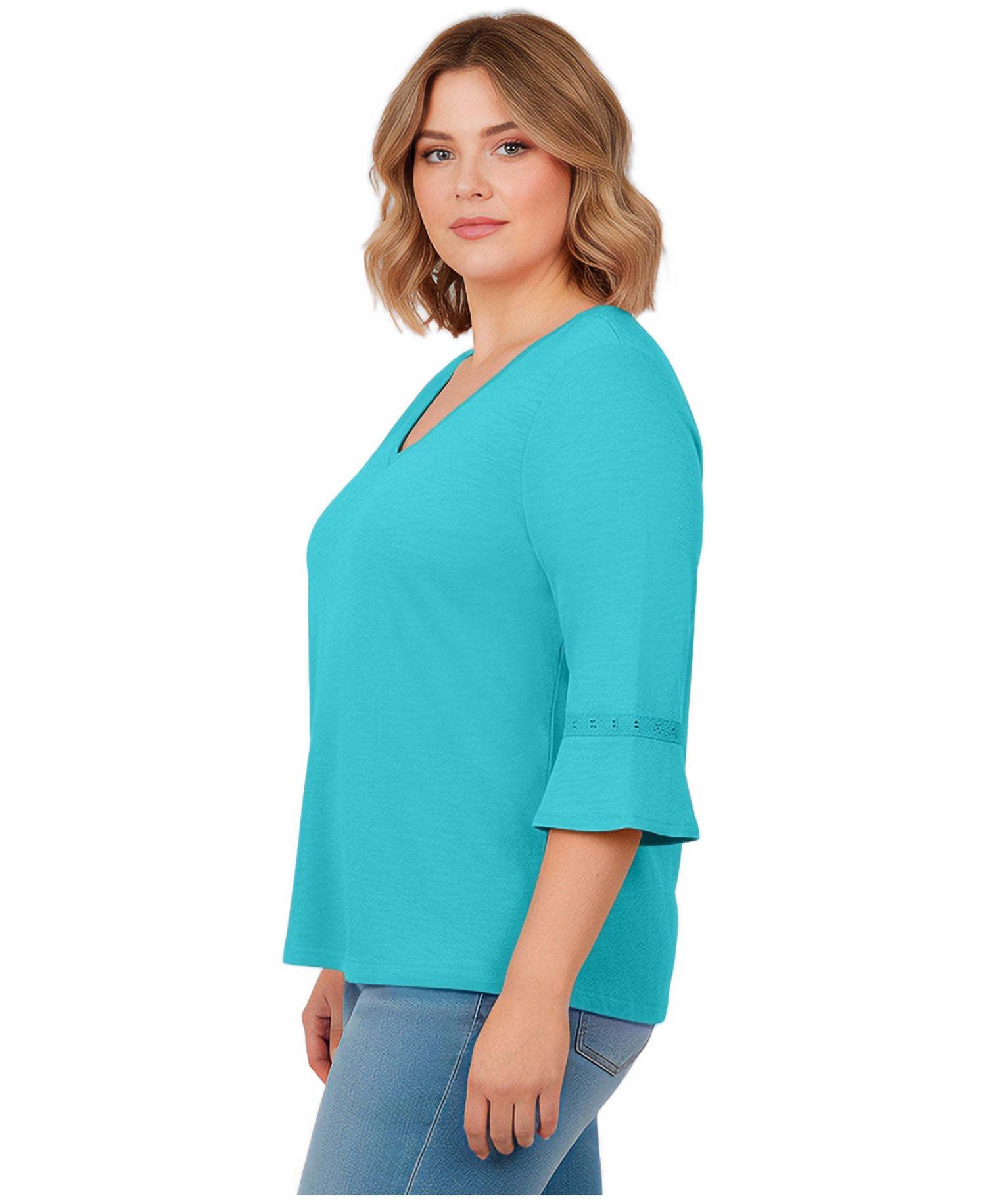 Plus Size Crochet Trim Ruffle Sleeve Women's Top
