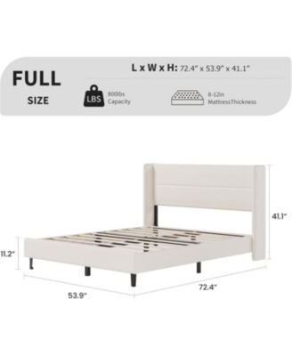 Full Velvet Bed Frame with Wingback Headboard, Upholstered Platform Bed with Wood Slats, No Box Spring Needed