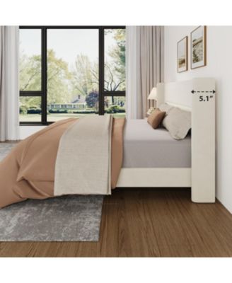 King Velvet Bed Frame with Wingback Headboard, Upholstered Platform Bed with Wood Slats, No Box Spring Needed