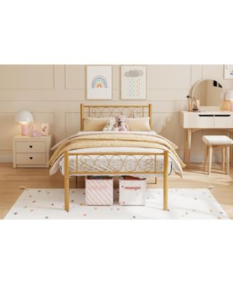 Twin XL Upholstered Platform Bed Frame with Headboard, Underbed Storage Space, Steel Slats Support,Easy Assembly