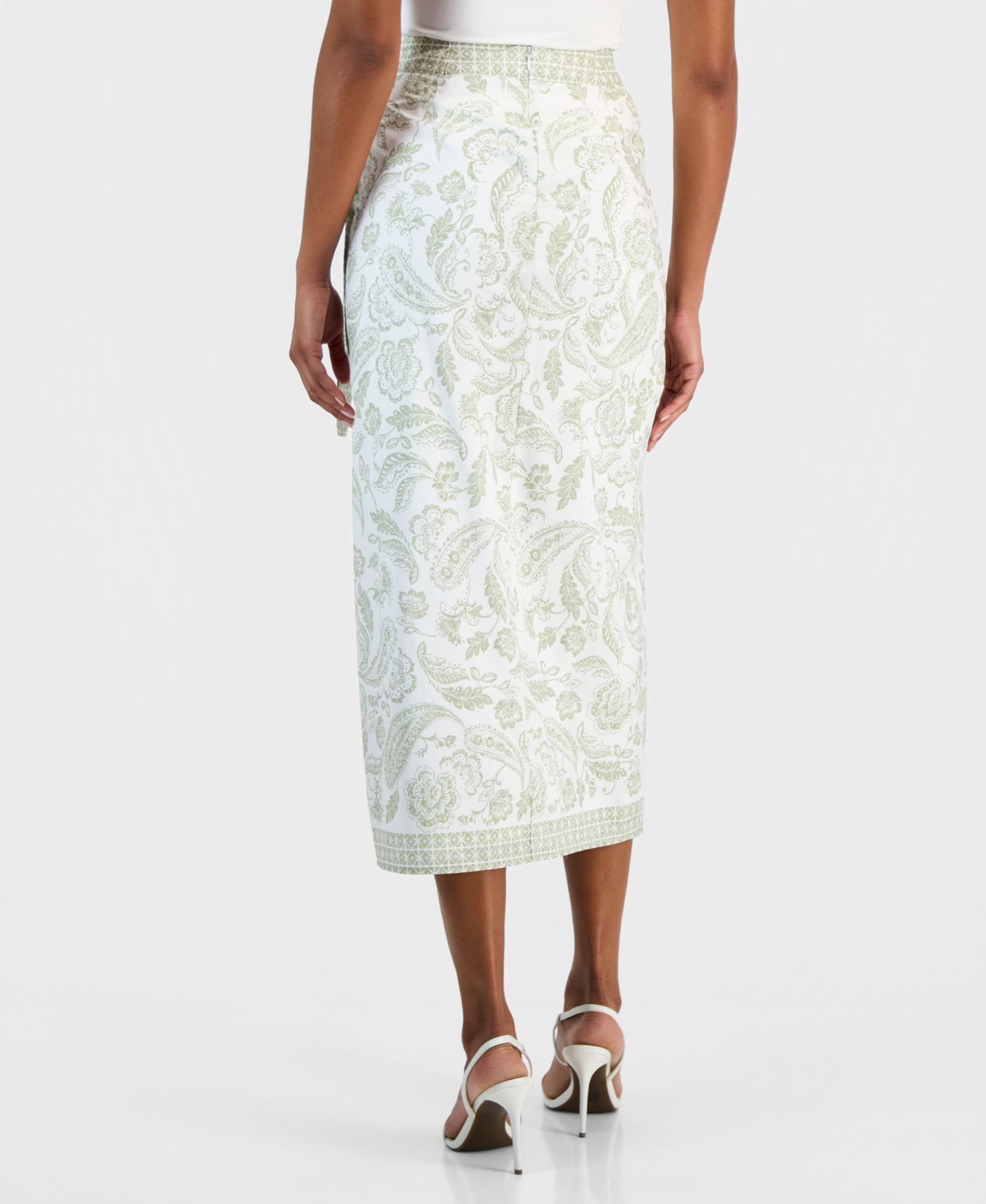 Женская юбка Vince Camuto Paisley-Print Faux-Wrap Midi, цвет: Шалфейный — фото 4