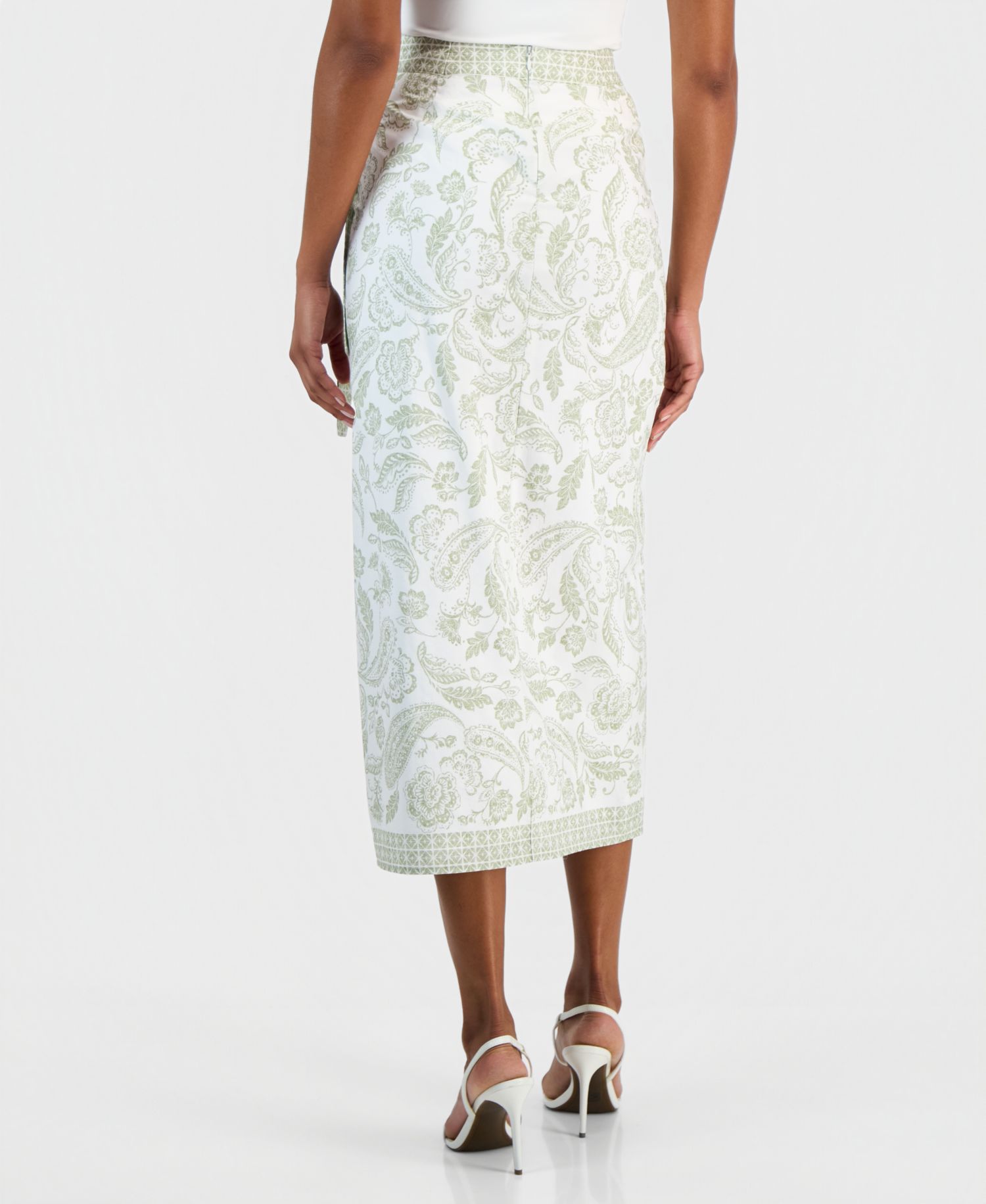 Women's Paisley-Print Faux-Wrap Midi Skirt