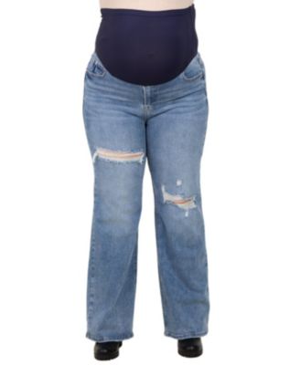 Plus Size Blue Ripped Knee Wide Leg Jeans