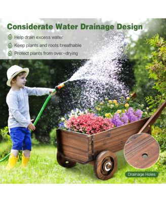 Decorative Wagon Cart Plant Flower Pot Stand Wooden Raised Garden Planter Box