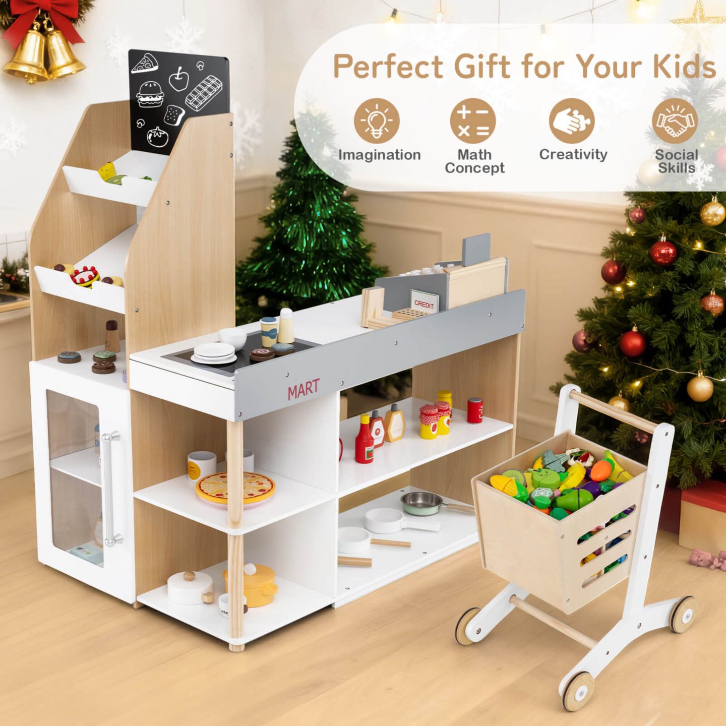 Детский игровой набор Costway Supermarket Interactive 8-Piece Shopping Playset, Ages 3+, цвет: Натуральный — фото 5