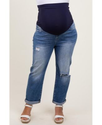Plus Size Rolled Hem Distressed Straight Leg Jeans