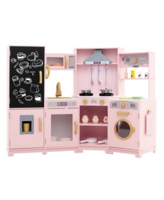 Corner Wooden Play Kitchen with Lights and Sounds Large Pretend Play Kitchen Set
