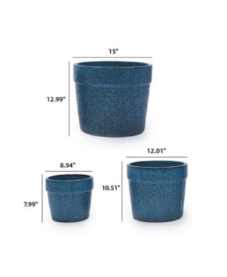 Handmade Ceramic Planter Set of 3, 15/12/9 Inch Diameter,Textured Pattern, for Succulents & Indoor Plants, Windowsill & Bookshelf Use