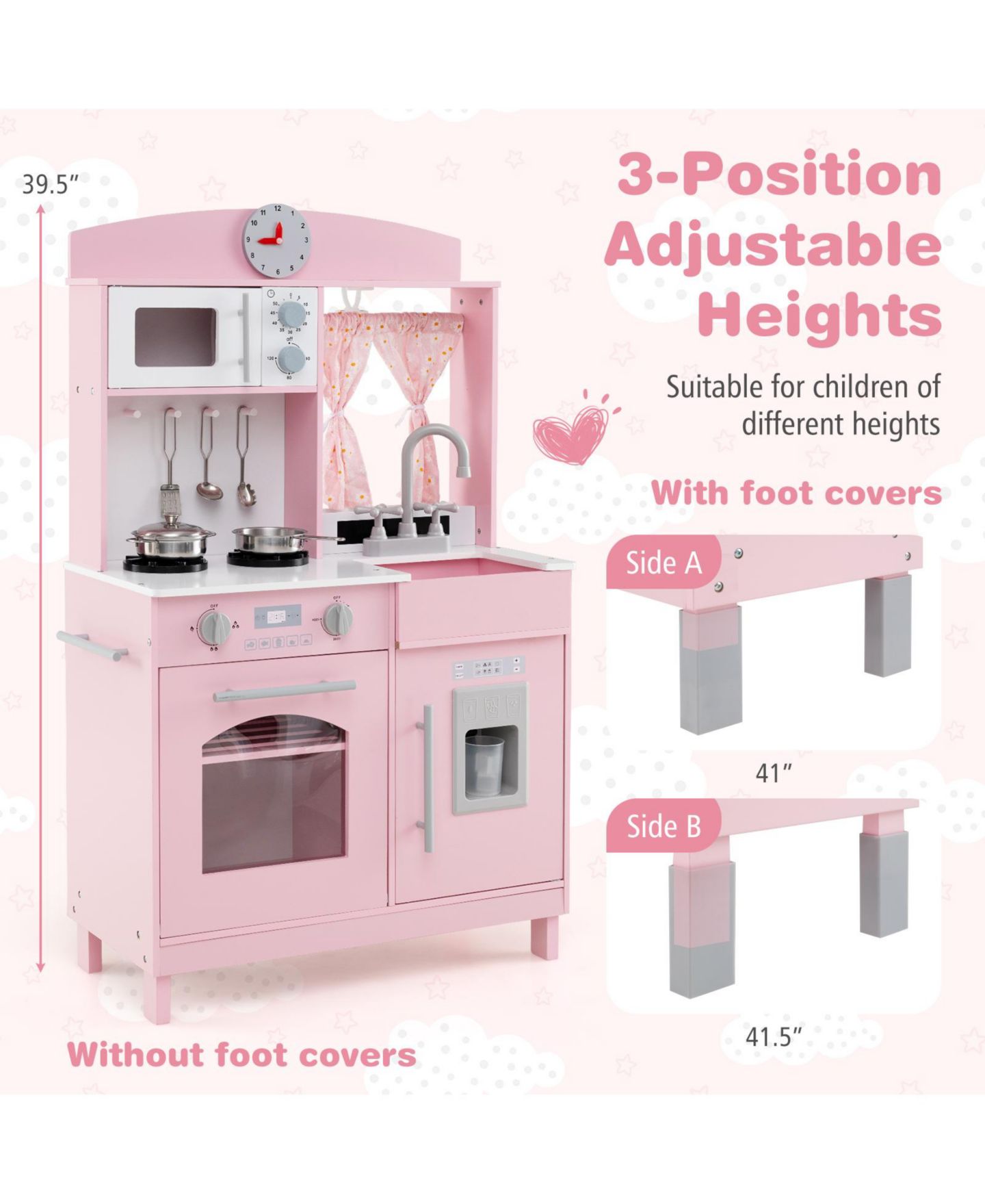 Детская игрушка Mecale Wooden Chef Height-Adjustable Play Kitchen, Ages 3+, цвет: Розовый — фото 4