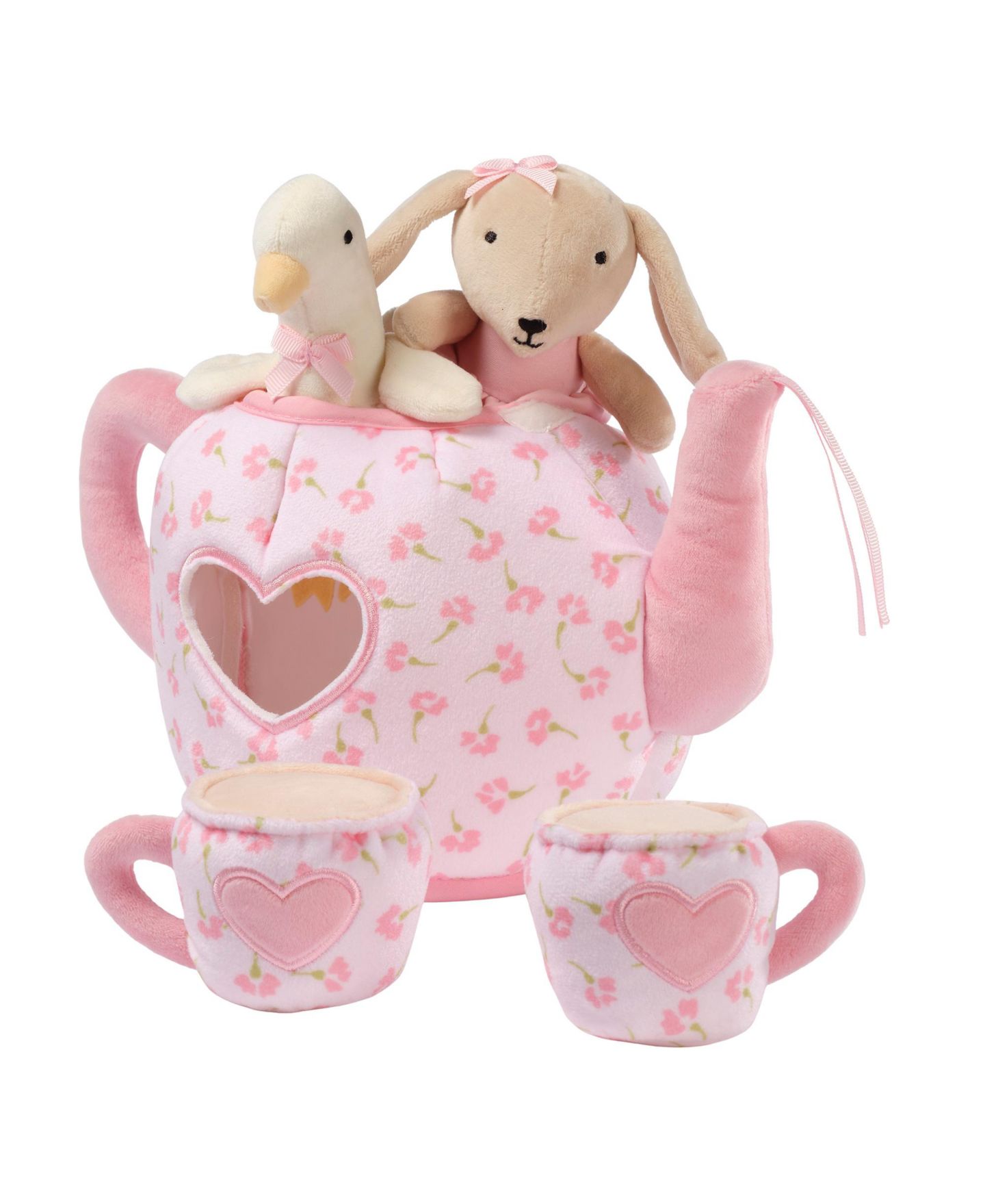 Детские мягкие игрушки Lambs & Ivy Tea Party Interactive Plush Playset Toy w/ Cups, Pot, Goose and Bunny, цвет: Розовый — фото 4
