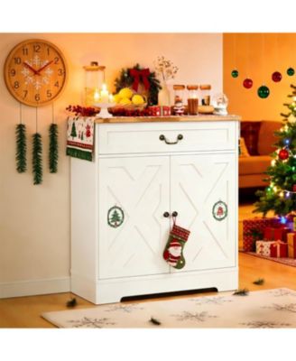 29" Modern Farmhouse Sideboard Buffet Cabinet with Drawer and Adjustable Shelves, Small Kitchen Storage Cabinet Coffee Bar