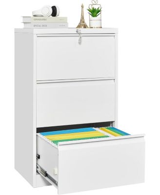 3 Drawer Lateral File Cabinet, Heavy Duty Metal Filing Cabinet with Locks for Home Office, Black File Cabinets with Business Card Holder