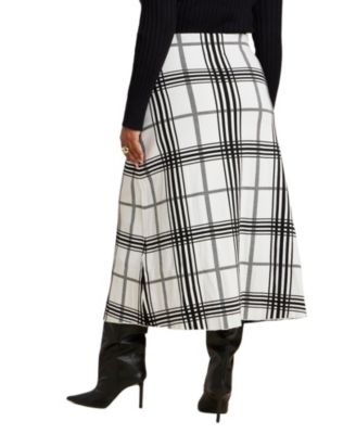 Women's Plaid Midi Sweater Skirt With Sleeve Ties