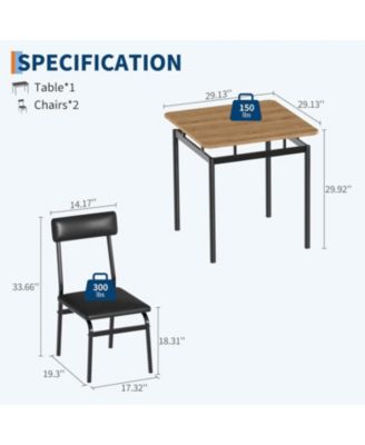 3-Piece Metal Frame Dining Table Set with 2 PU Upholstered Chairs