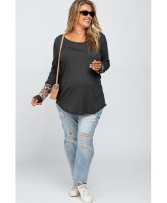 Plus Size Charcoal Colorblock Sleeve Top