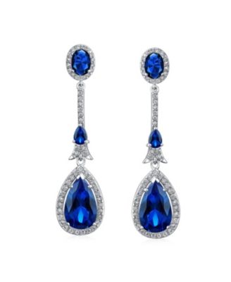 Art Deco Style Dangle Cubic Zirconia Halo CZ Teardrop Statement Chandelier Earrings
