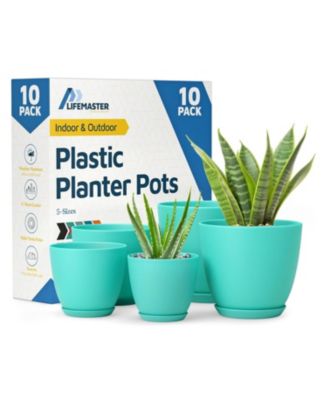 Planter Pots with Drainage Holes, Lightweight Durable Space-Saving Indoor Outdoor Plastic Planters