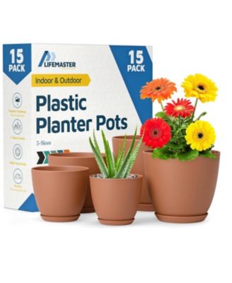15-pack terracotta plant pots with drainage & saucers, stackable, weatherproof for indoor/outdoor plants & flowers