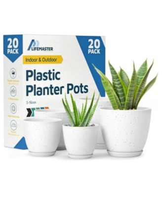 White Gray Plant Pots 20 Pack with Drainage Holes & Saucers, Stackable Indoor & Outdoor Planters