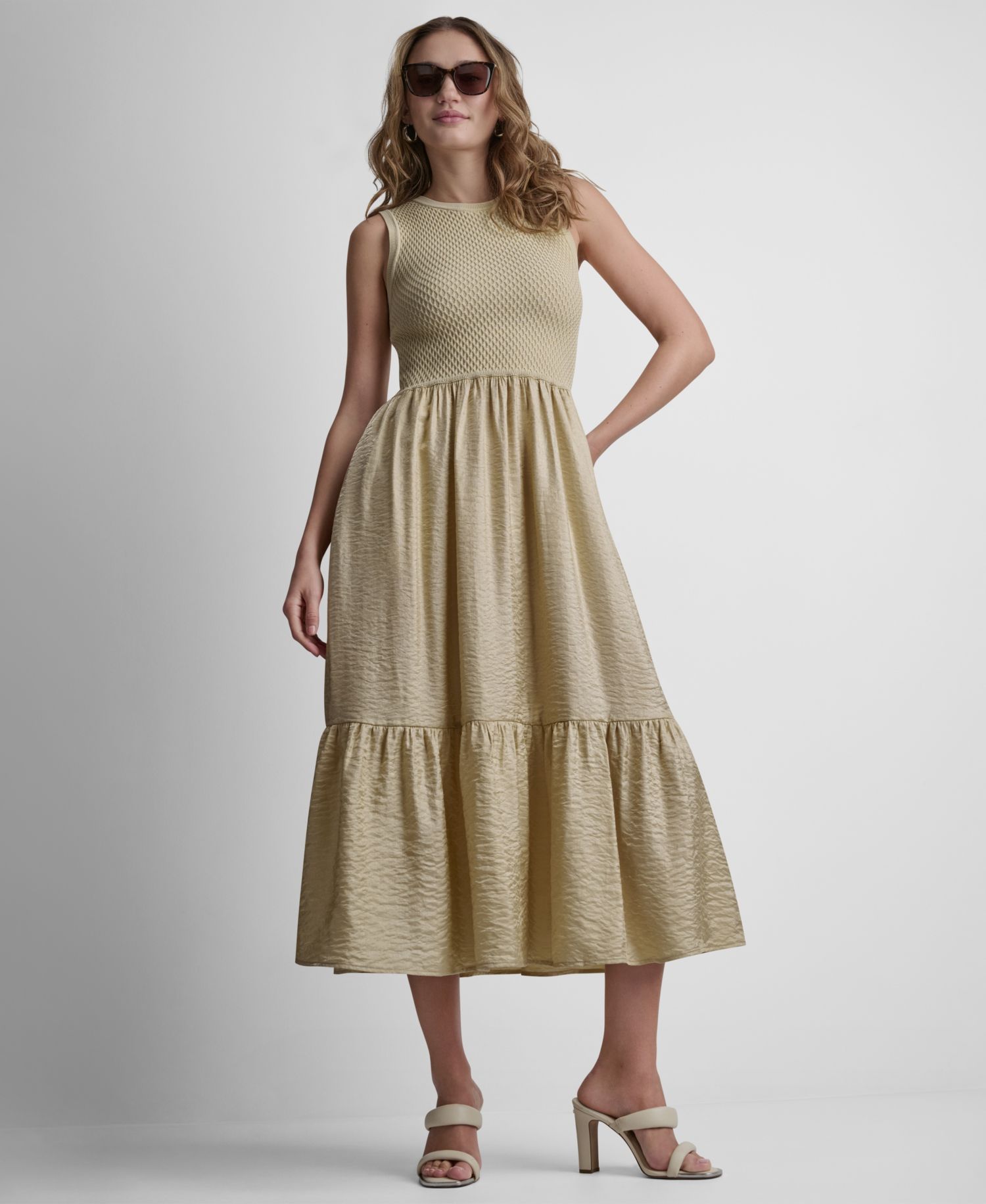 Women's Sleeveless Sweater Top Mixed Media Midi Dress