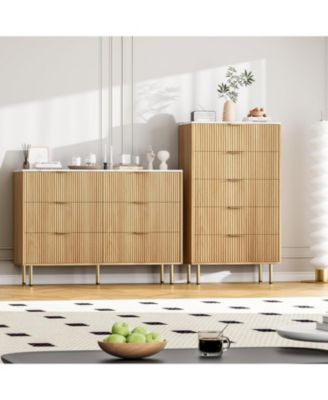 47" Wide 6-Drawer Fluted Dresser, Modern Wooden Double Chest